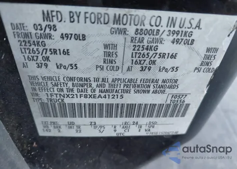 1999 Ford F-250 Lariat/Xl/Xlt z USA, uszkodzony, nr VIN 1FTNX21F8XEA41215